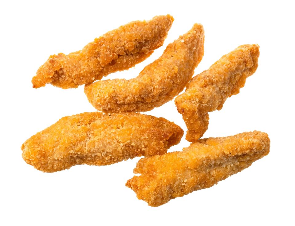 Several breaded chicken strips.