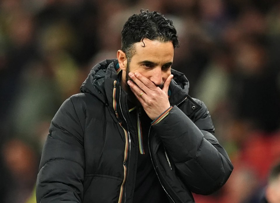 Ruben Amorim, Manchester United manager, reacting during a match.