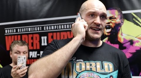 Tyson Fury on a phone call.