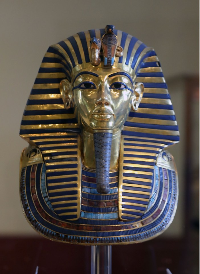 Golden mask of King Tutankhamun on display.
