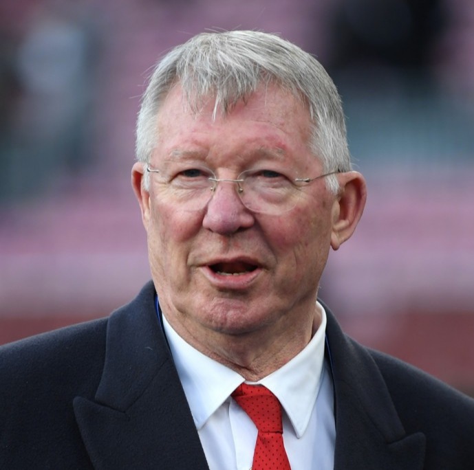 BARCELONA, SPAIN - APRIL 16: Sir Alex Ferguson looks on prior to the UEFA Champions League Quarter Final second leg match between FC Barcelona and Manchester United at Camp Nou on April 16, 2019 in Barcelona, Spain. (Photo by Matthias Hangst/Getty Images)