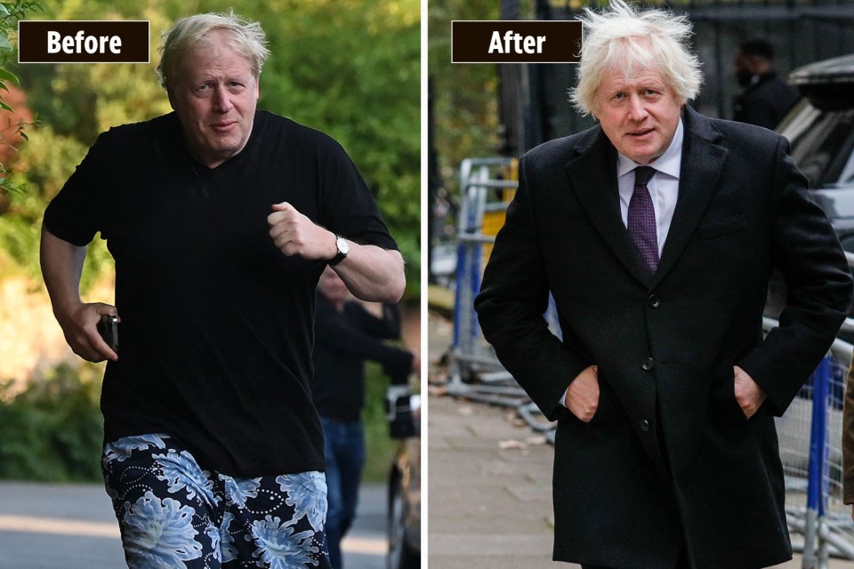 Before and after photos of Boris Johnson.