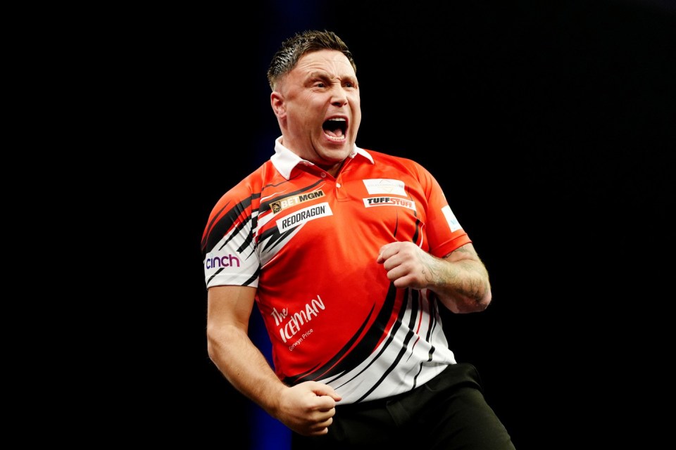 Gerwyn Price celebrates during his match against Rob Cross on night seven of the BetMGM Premier League at Utilita Arena, Cardiff. Picture date: Thursday March 20, 2025. PA Photo. See PA story DARTS Cardiff. Photo credit should read: David Davies/PA Wire. RESTRICTIONS: Use subject to restrictions. Editorial use only, no commercial use without prior consent from rights holder.