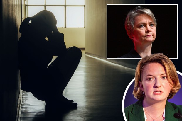 Collage of a person sitting alone and two women speaking.