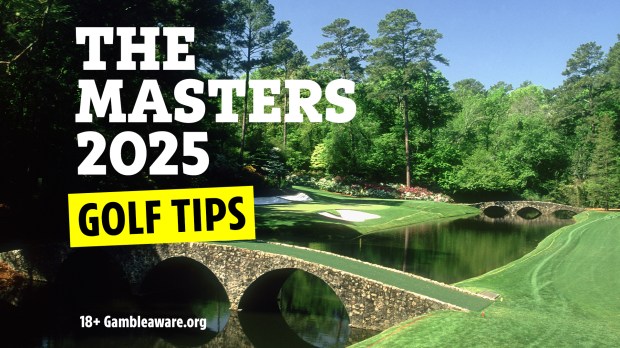The Masters 2025 golf tips. Image shows a golf course with a stone bridge and water.