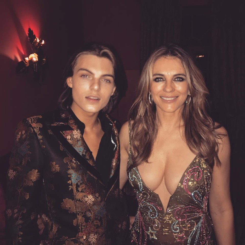 Liz Hurley and her son Damian.