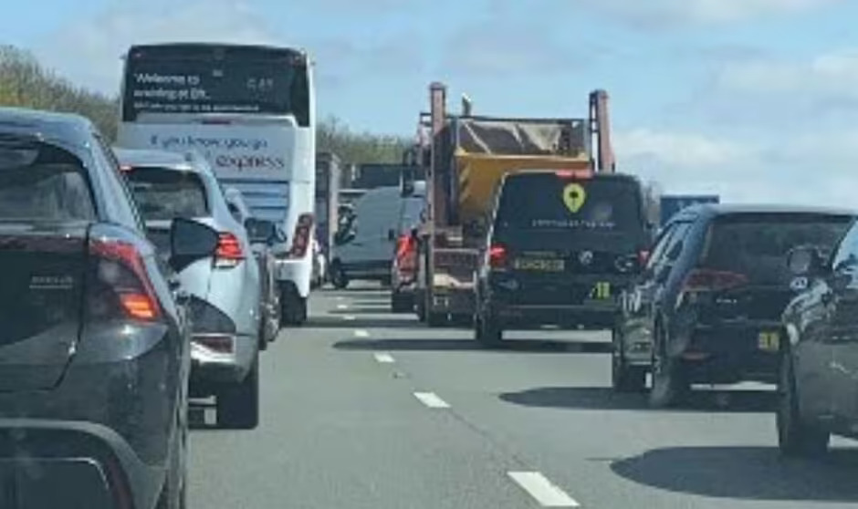 M1 motorway traffic jam.