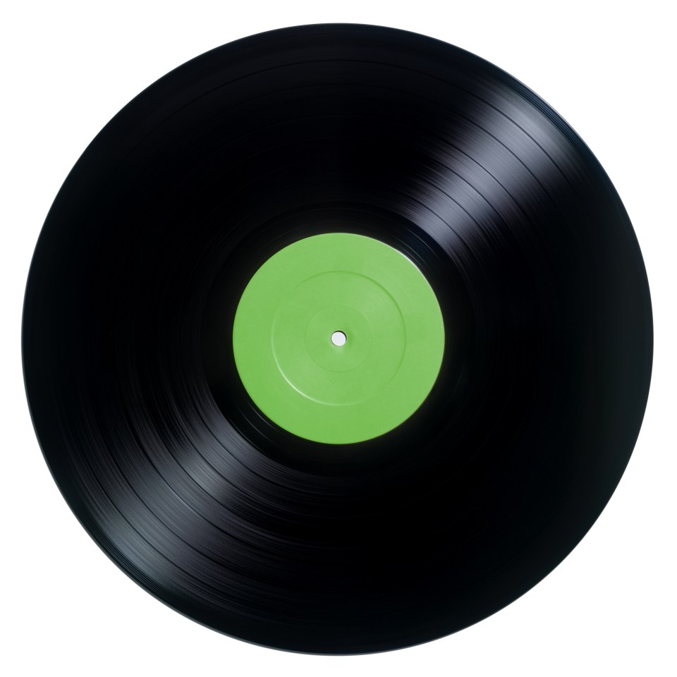 Vinyl record with a light green label.