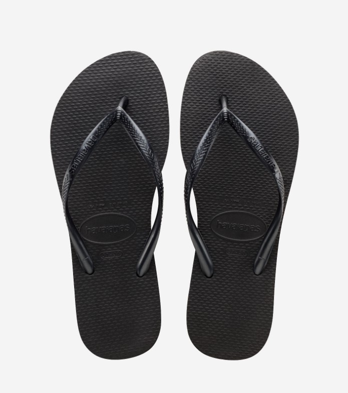 Pair of black Havaianas flip-flops.
