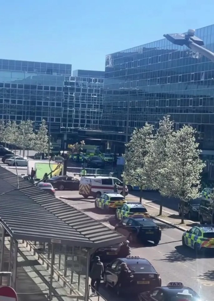 Emergency vehicles at Milton Keynes Central railway station.