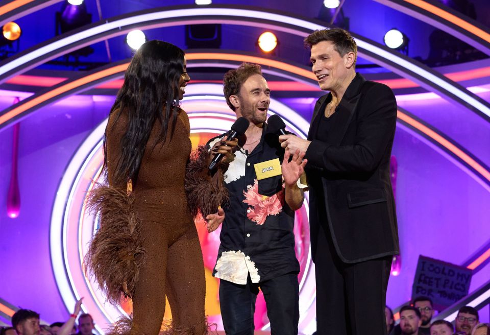 AJ Odudu, Jack P. Shepherd, and Will Best on the set of Celebrity Big Brother.