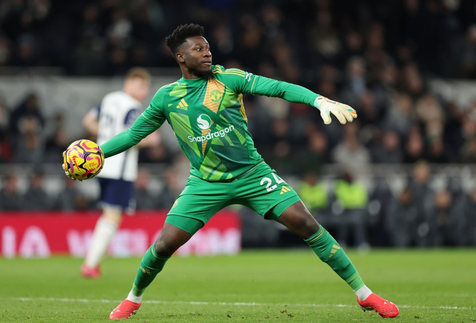 Andre Onana, Manchester United goalkeeper, during a Premier League match.