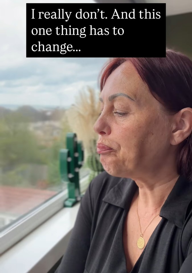 A woman sits by a window, looking pensive, with text overlay reading, "I really don't. And this one thing has to change..."