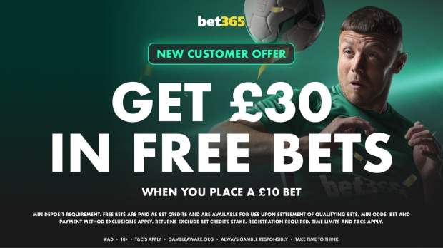 Bet365 new customer offer: Get £30 in free bets when you place a £10 bet. Terms and conditions apply.