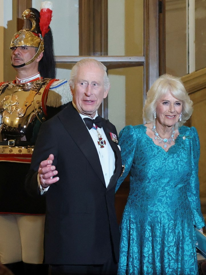 King Charles and Queen Camilla at a state banquet.