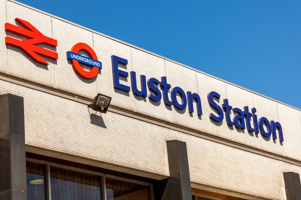 Euston Station sign with British Rail and Underground logos.