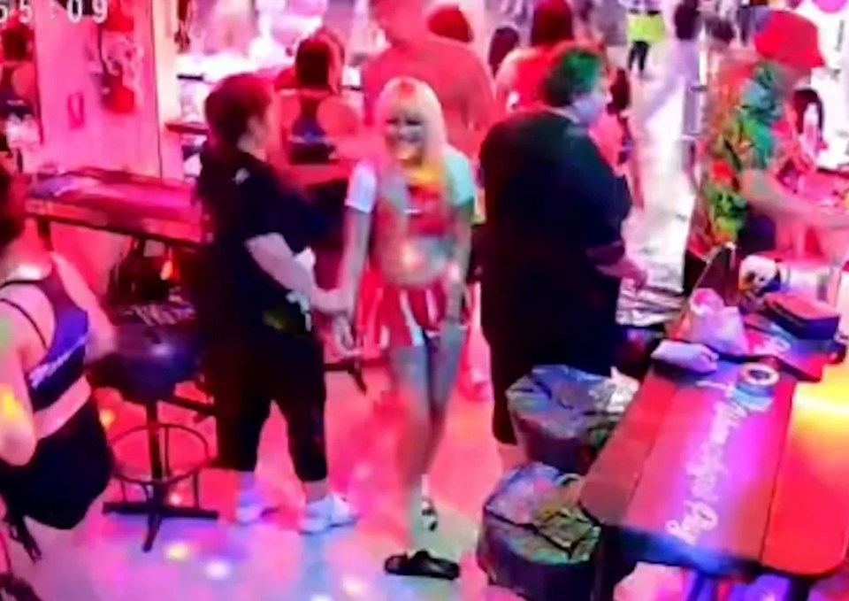 CCTV footage of a bar brawl in Pattaya.