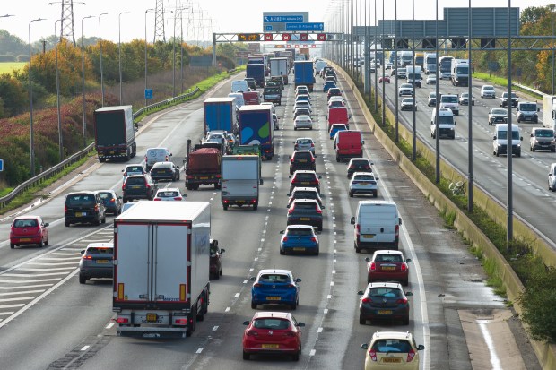 Traffic jam on a multi-lane highway.