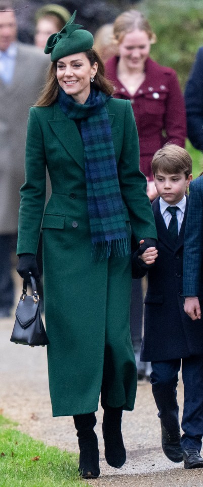 Catherine, Princess of Wales, and Prince Louis of Wales attending a Christmas service.