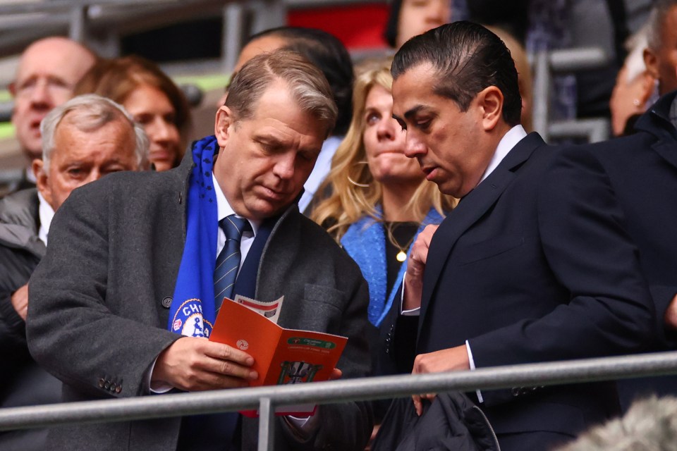Todd Boehly and Behdad Eghbali, Chelsea co-owners, at a football match.