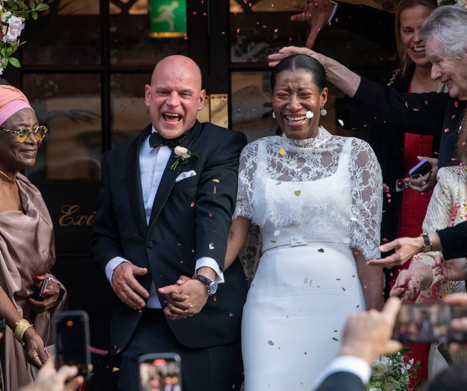 Lord Charles Vivian and Saweda Kamara leaving their wedding at Chelsea Registry Office.