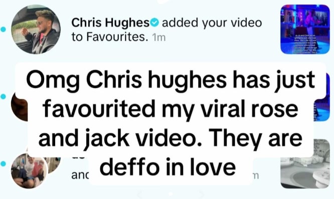 Screenshot of a tweet showing Chris Hughes favorited a video comparing his relationship to Titanic.