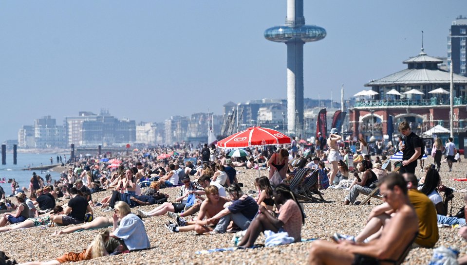 Crowds enjoying a hot day at the beach.