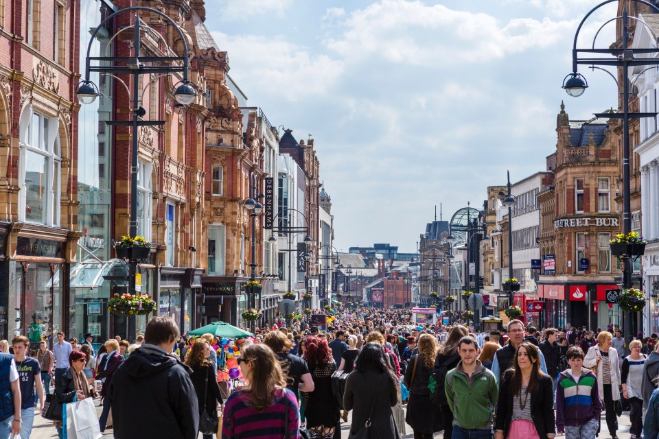 Crowded shopping street.