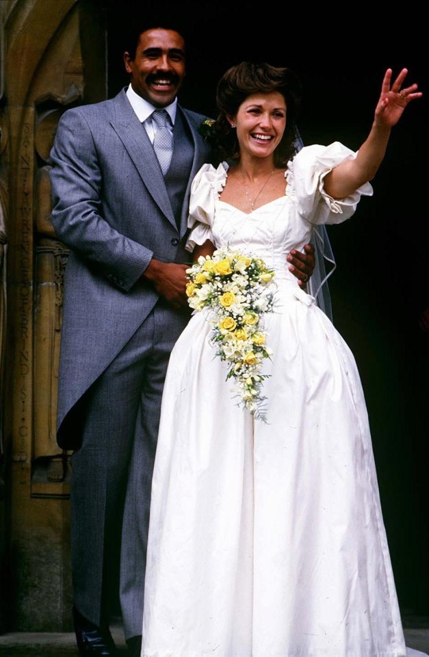 Daley Thompson and Tisha Quinlan on their wedding day.