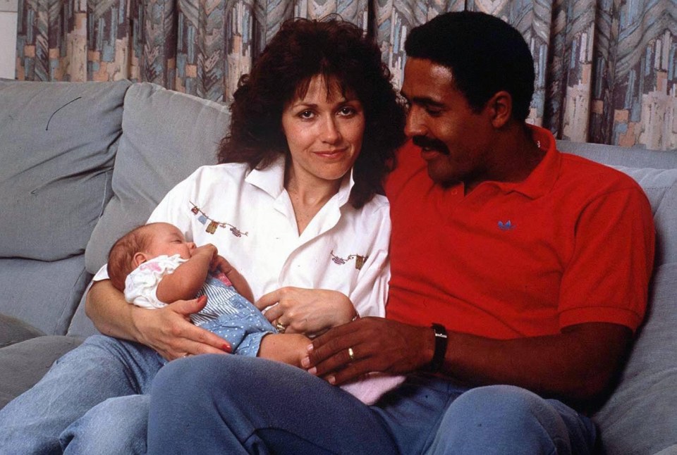 Daley Thompson with his wife Tisha and baby daughter Rachel.