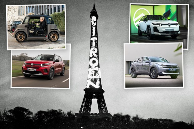 Collage of Citroën EVs with the Eiffel Tower.
