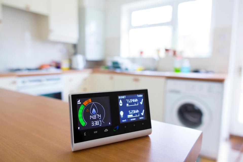 Smart energy monitor in a kitchen.