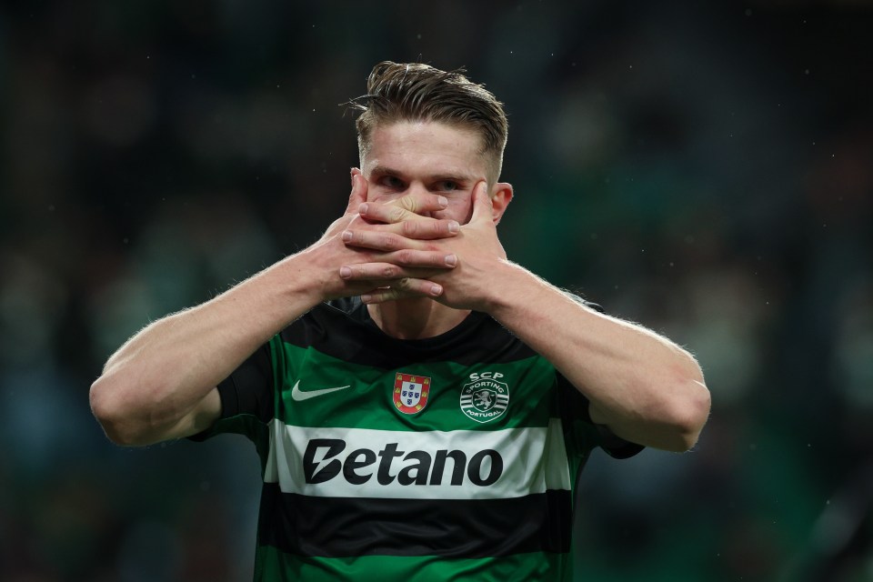 Viktor Gyokeres of Sporting CP celebrates a goal.