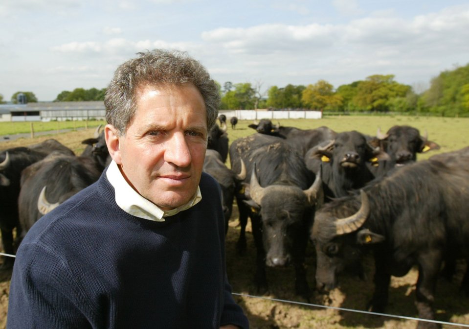 Former Formula One racing driver Jody Scheckter on his organic farm with water buffalo.