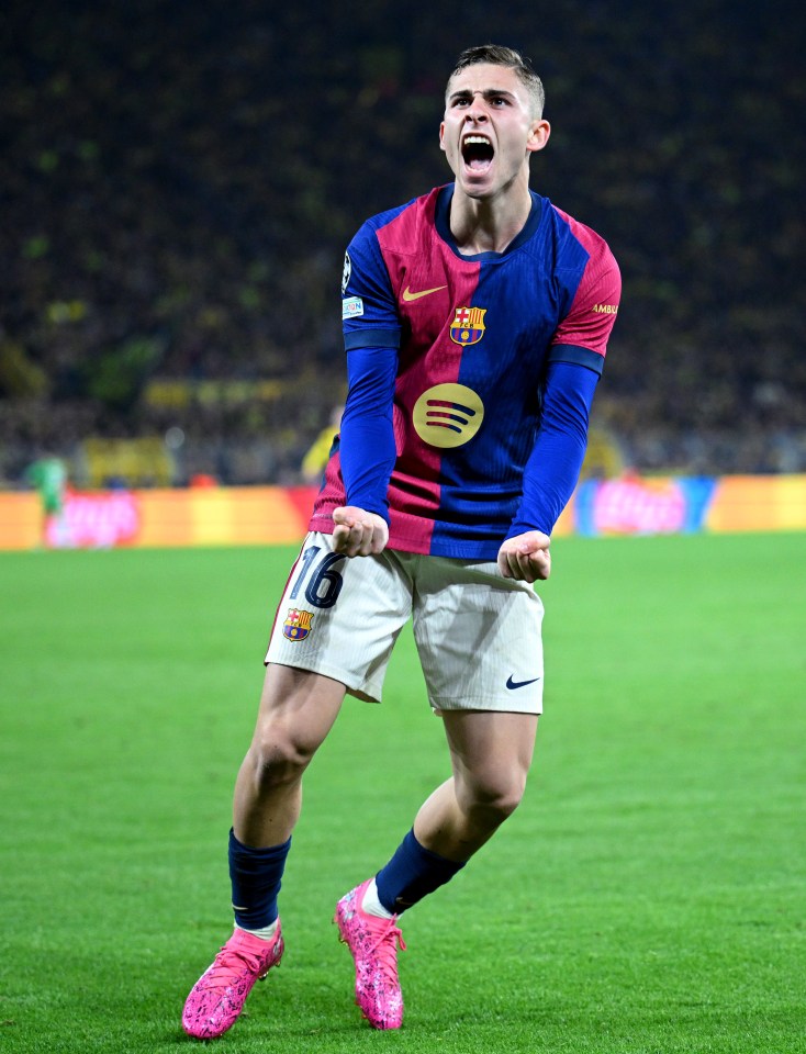 Fermin Lopez of FC Barcelona celebrating a goal.