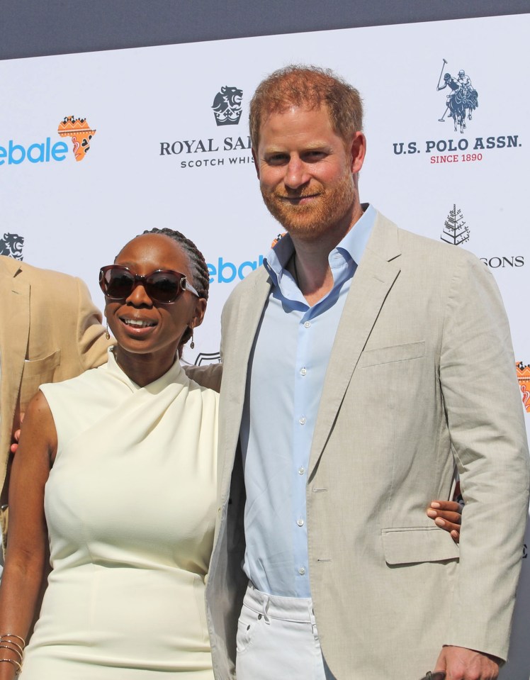 Prince Harry and Sentebale chairwoman Sophie Chandauka at a polo match.