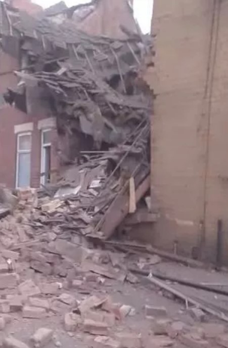 Debris from a building explosion on John Street, Worksop.