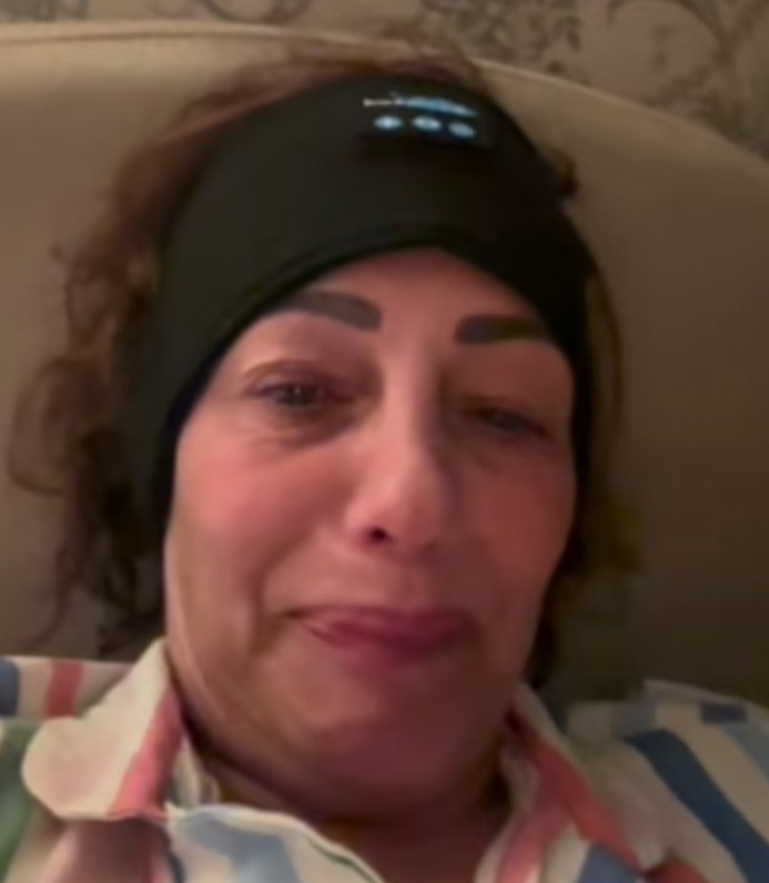 Sarah Cawood, former Top of the Pops presenter, crying.