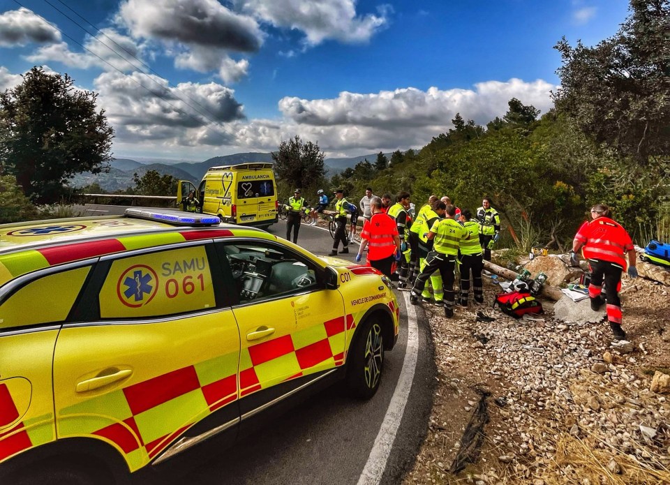 Emergency responders at the scene of a cycling accident.