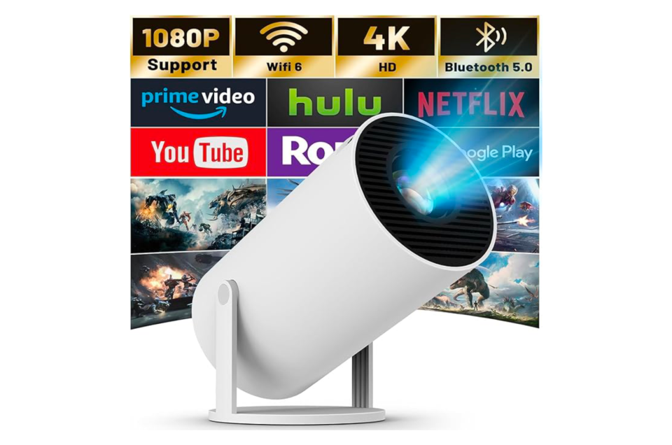 White projector with streaming service logos.