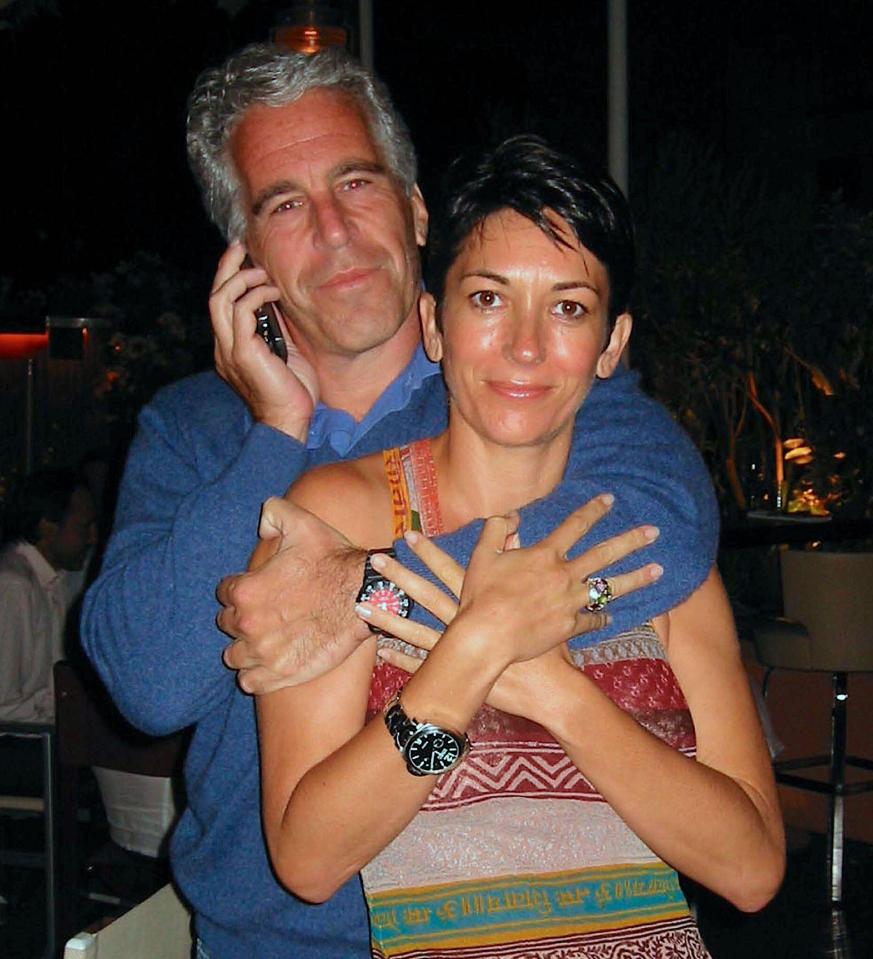 Photo of Jeffrey Epstein and Ghislaine Maxwell embracing.