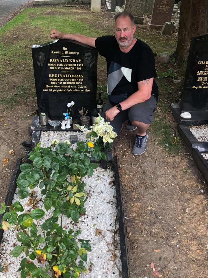 Man at the Kray twins' grave.