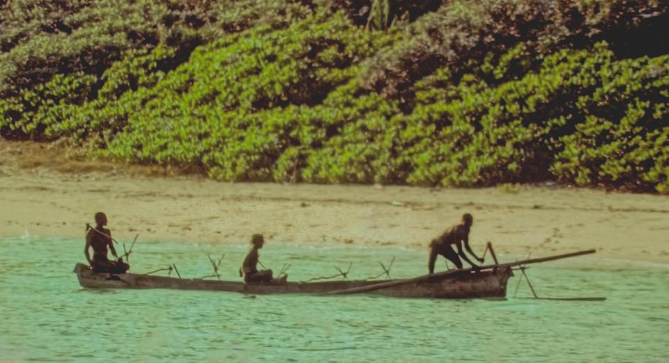 North Sentinelese people in a boat.