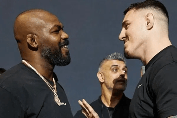 Two men facing each other.
