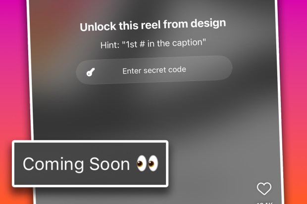 Instagram reel unlock prompt with secret code entry.