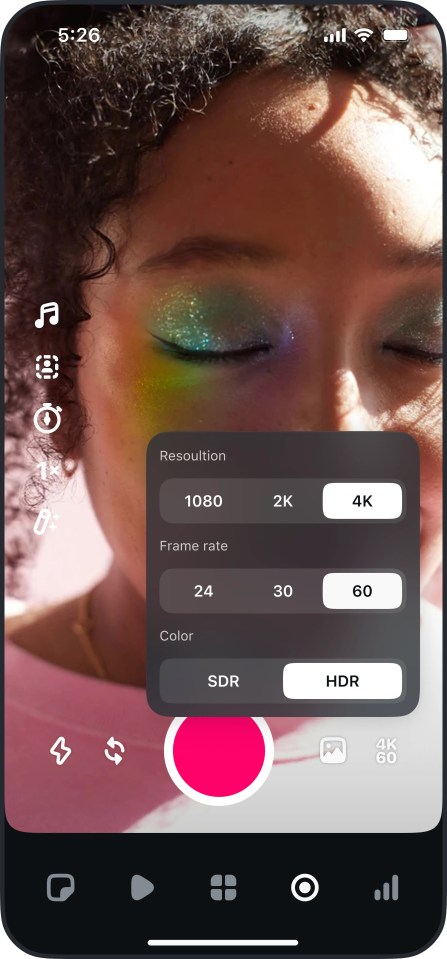 Smartphone screen showing video editing options.