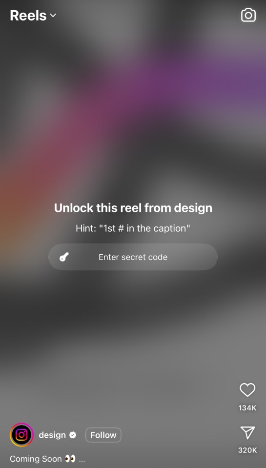 Instagram reel locked; enter secret code.