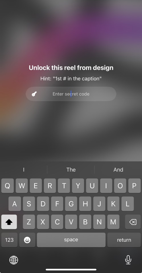 Instagram reel unlock screen requiring a secret code.