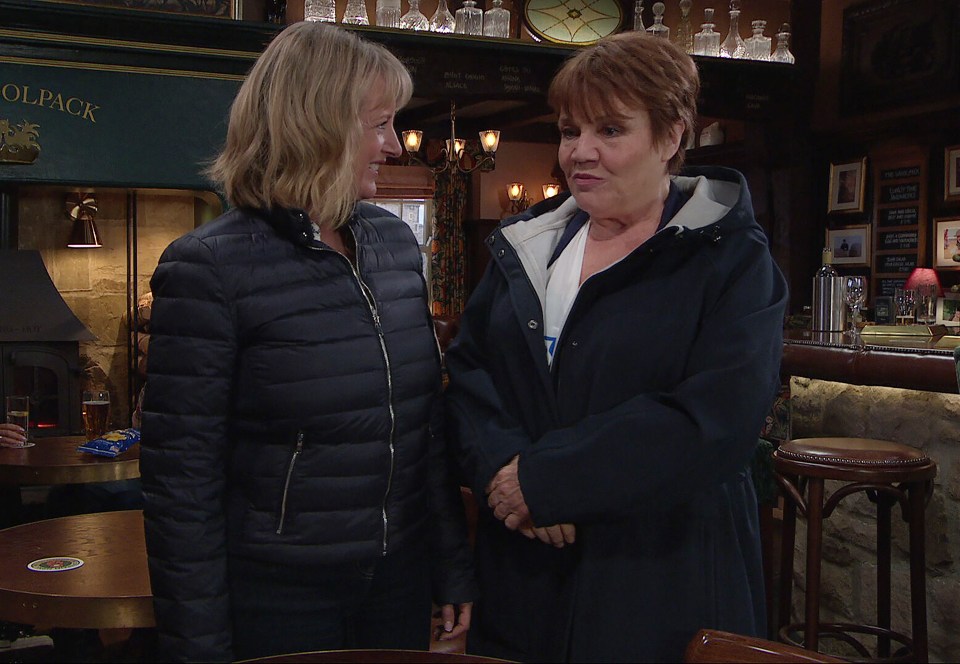 Nicola King and Brenda Hope in a pub.