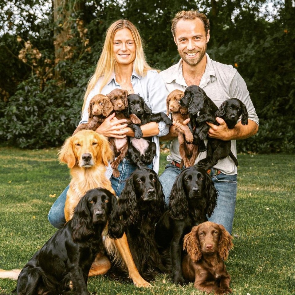 James Middleton and Alizee Thevenet with their dogs.